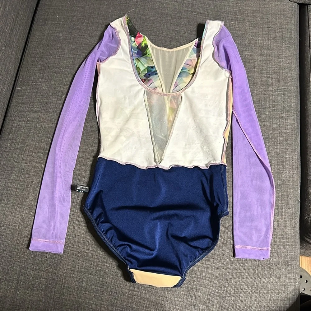 eleve Dance Costume Leotard Multicolored w/ Rhinestones & Mesh Details - Picture 7 of 12